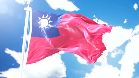 Realistic flag of Taiwan waving against time-lapse clouds background. Seamless loop in 4K resolution with detailed fabric texture.