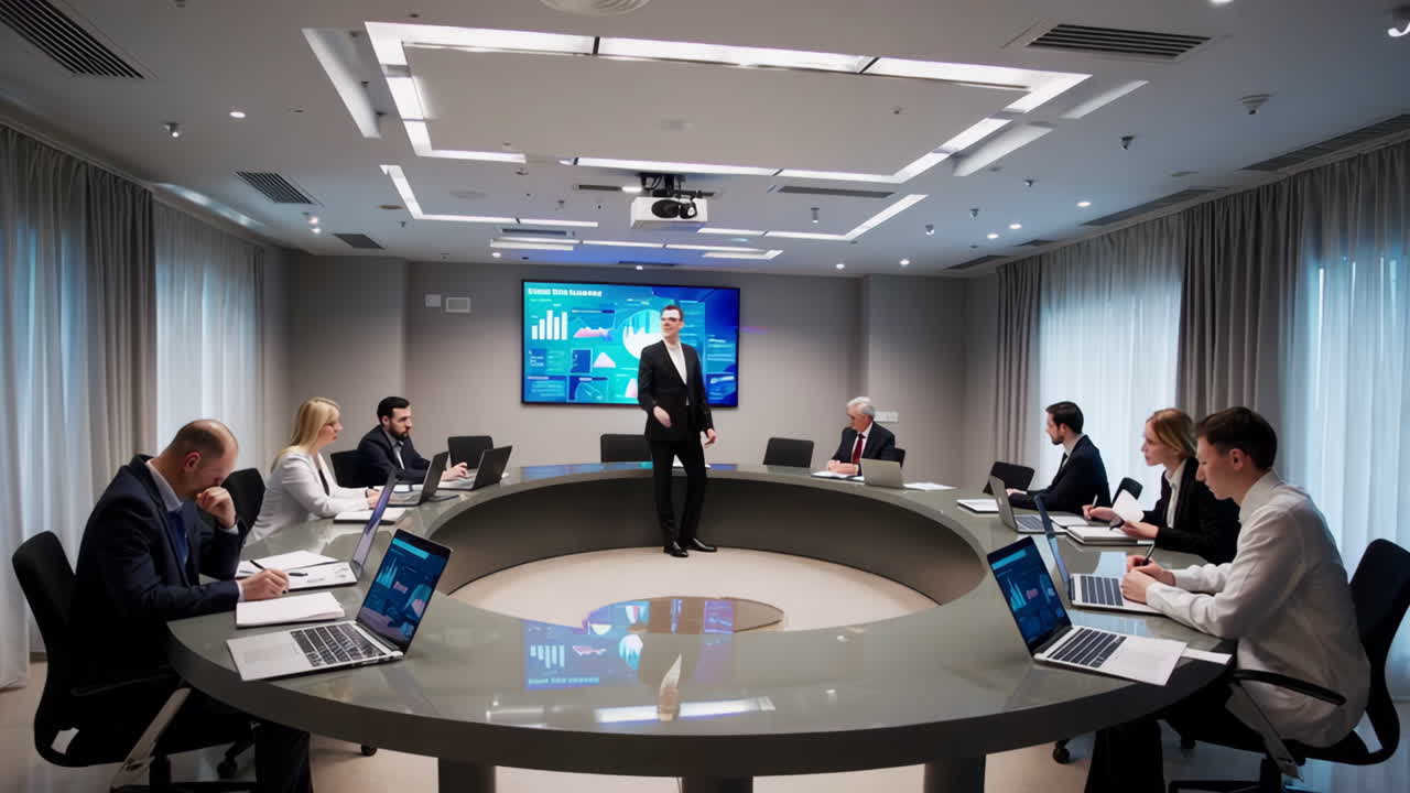 Business Meeting in Modern Conference Room