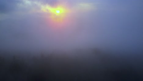 aerial push into sunset in appalachian mountains and blue ridge mountains