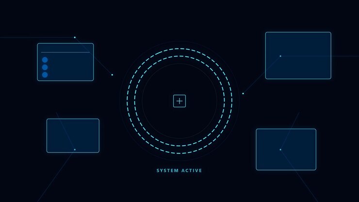 Futuristic Digital Interface with System Active Notification