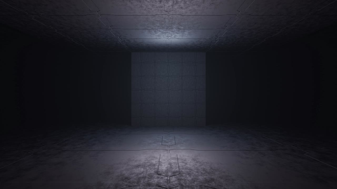 motion of metal corridor with light blue neon light.