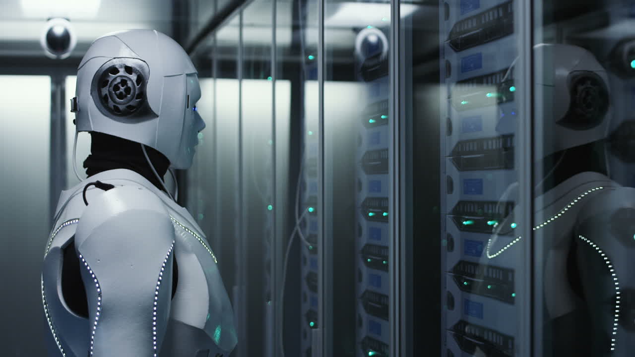 robot en una sala de servidores
