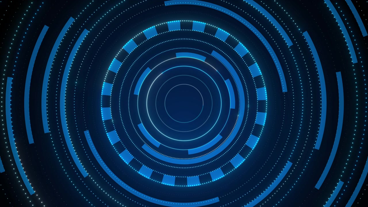 Abstract Digital HUD Interface with Rotating Blue Concentric Circles