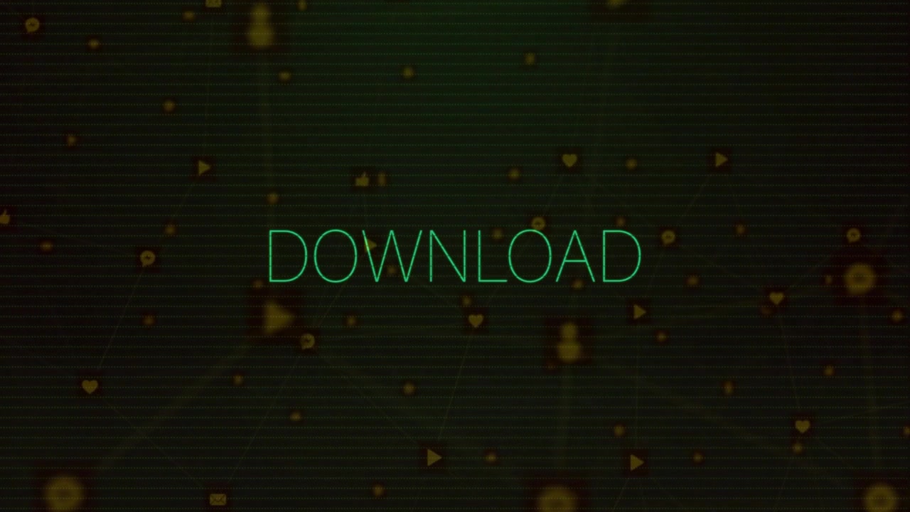 DOWNLOAD verde-neon piscando após varredura verde, mostrando fluxo de download com ícones flutuantes