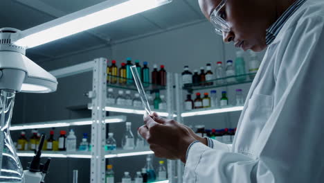 scientist examining test tube in laboratory