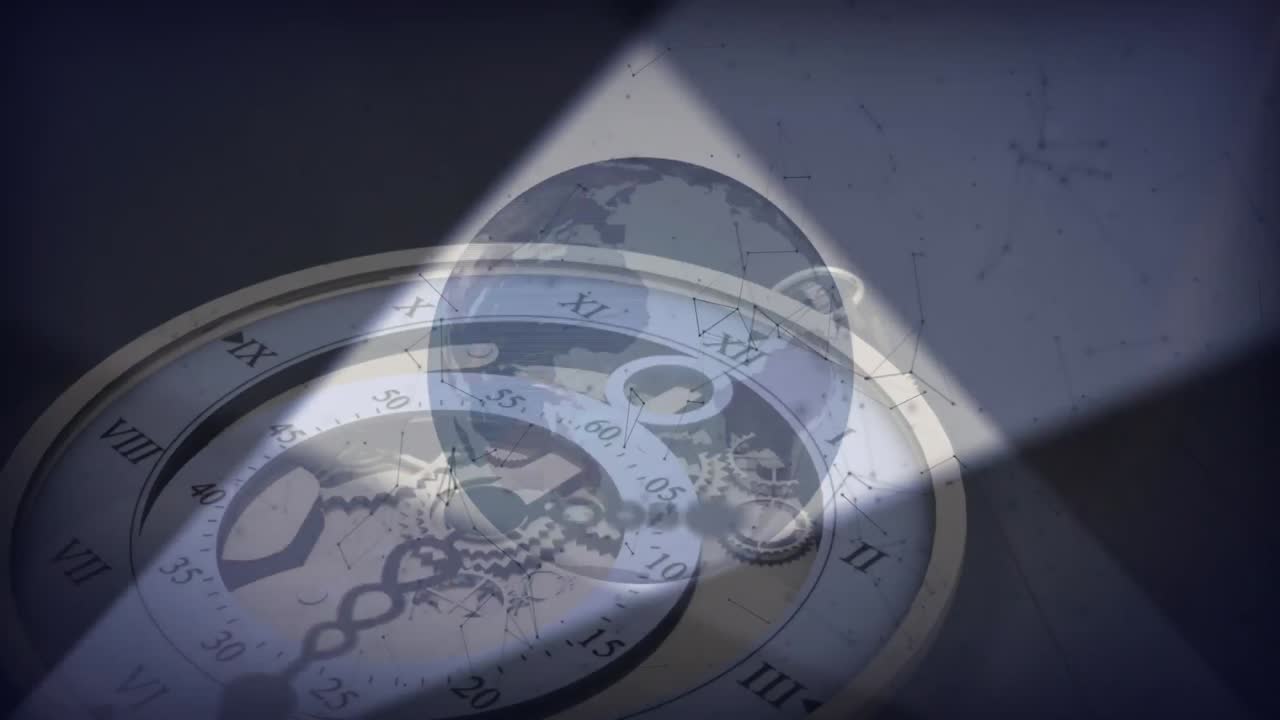 이동 시계 위의 연결 네트워크와 지구의 애니메이션