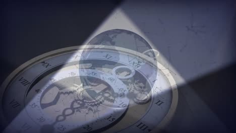 animación de la red de conexiones y globo sobre relojes móviles