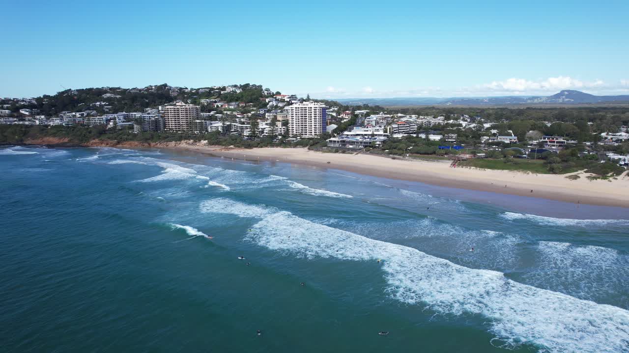 Aerial View Of Blue Sea And Beachfront Hotels In Queensland, Australia