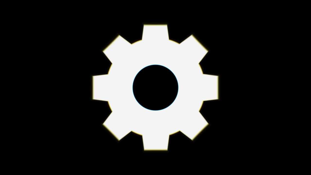 efecto de glitch de distorsión intencional: icono de un engranaje blanco, que sugiere innovación, creatividad, trabajo, industria