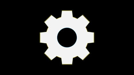 intentional distortion glitch effect: icon of a white gear, suggesting innovation, creativity, work, industry