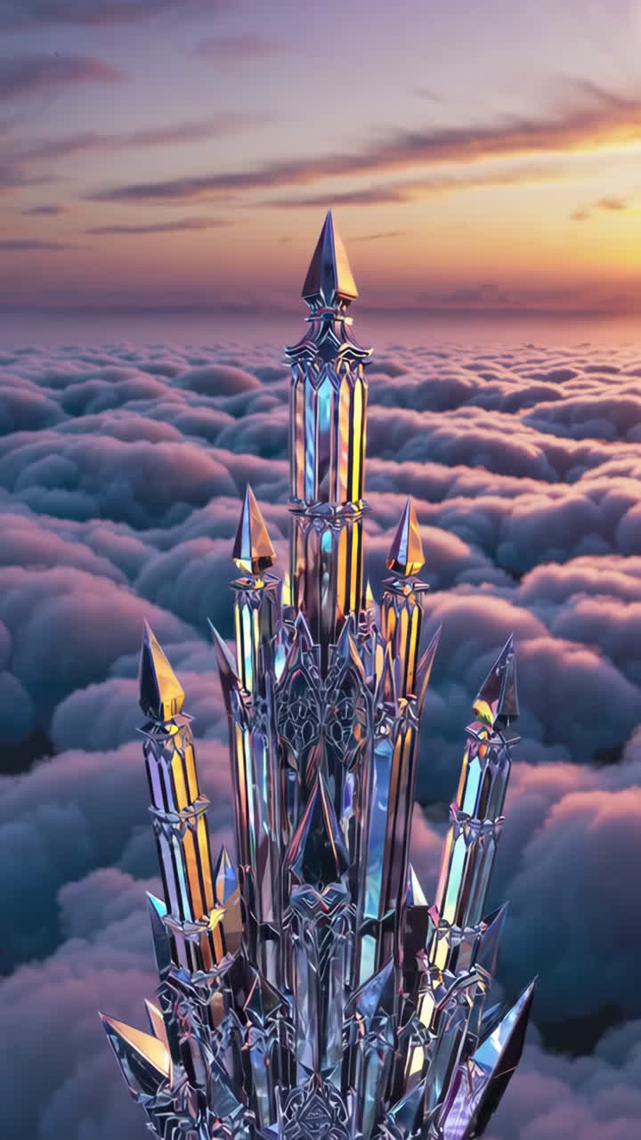 Crystal Castle in the Clouds at Sunset