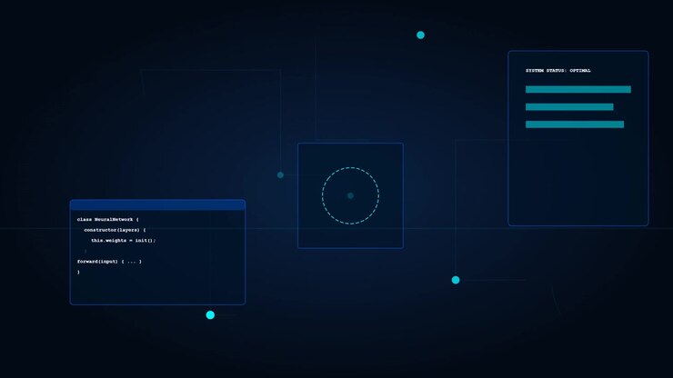 Abstract Digital Interface with Neural Network Code and Data Visualization
