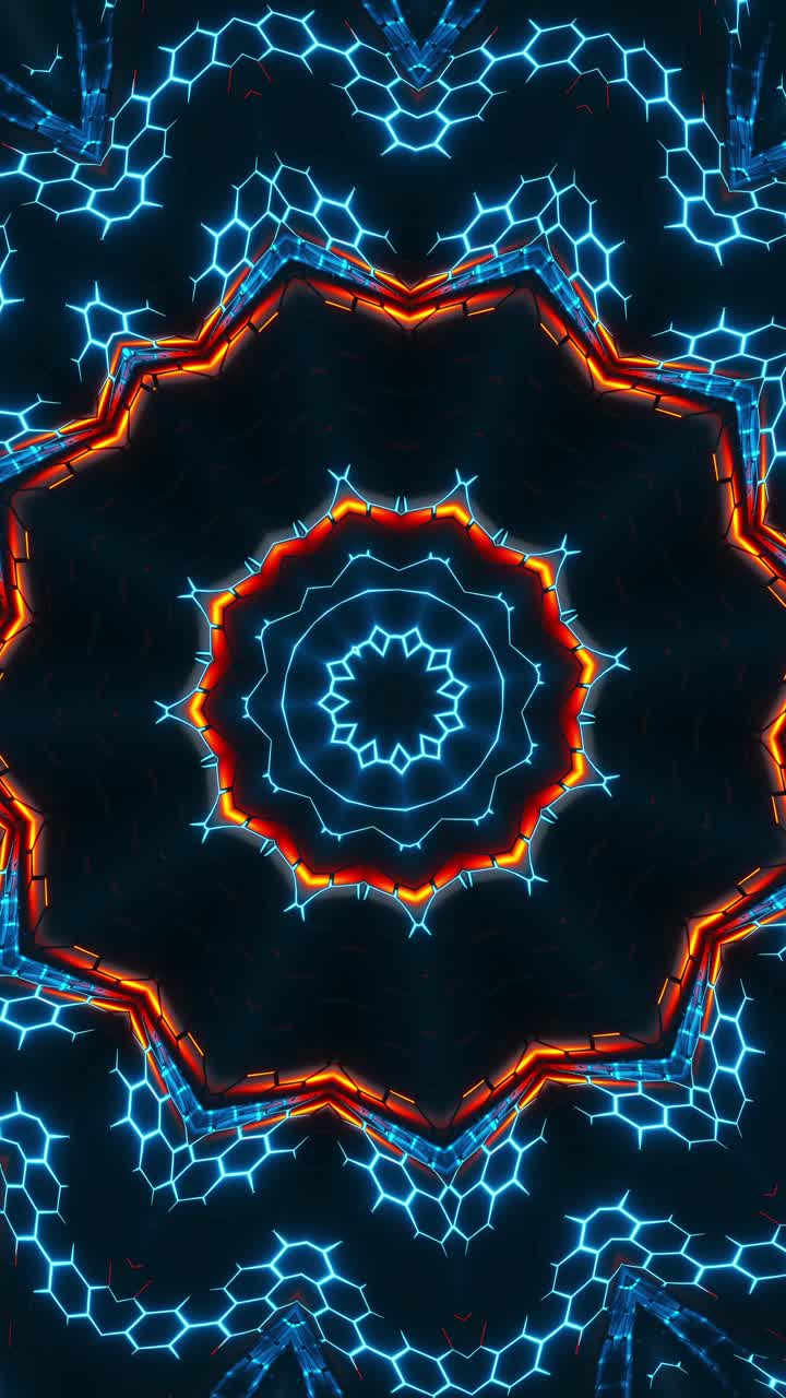 Circular object with many lights. Kaleidoscope VJ loop Vertical