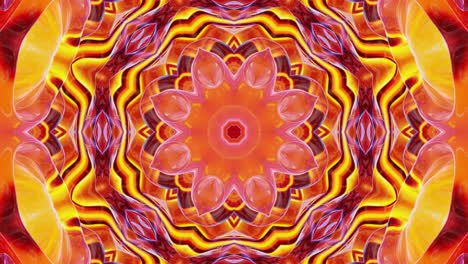estilo 3d en bucle abstracto bg con estructura ondulada. líquido simétrico patrón rojo amarillo como caleidoscopio con ondas de vidrio líquido brillante con hermosos colores de gradiente. 4k