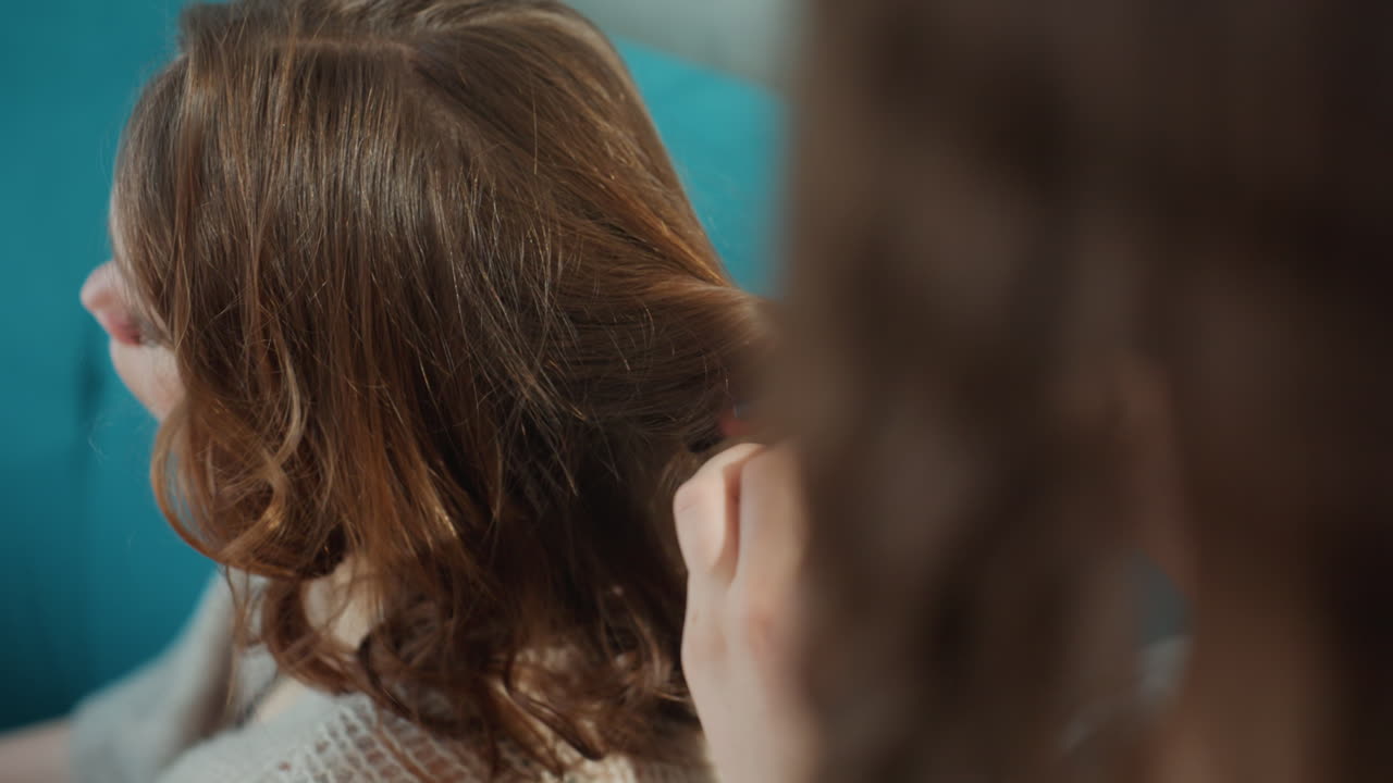Family Bonding Moment, Closeup Of Loving Family Exchanging Hairstyles At Home During Bonding Time, Capturing Heartfelt And Private Family Moment Through Shared Hairstyling Activities At Home