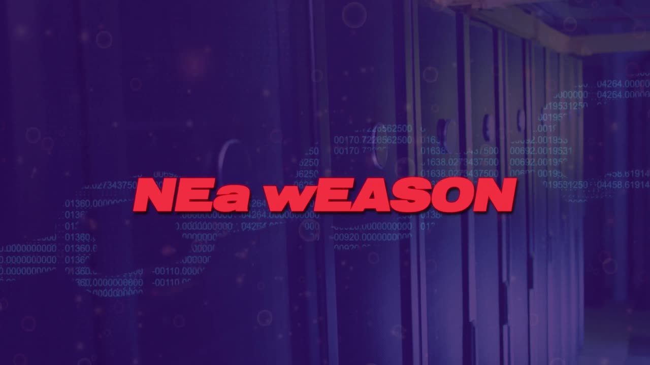 animación del texto de la nueva temporada con procesamiento de datos en la sala de servidores.