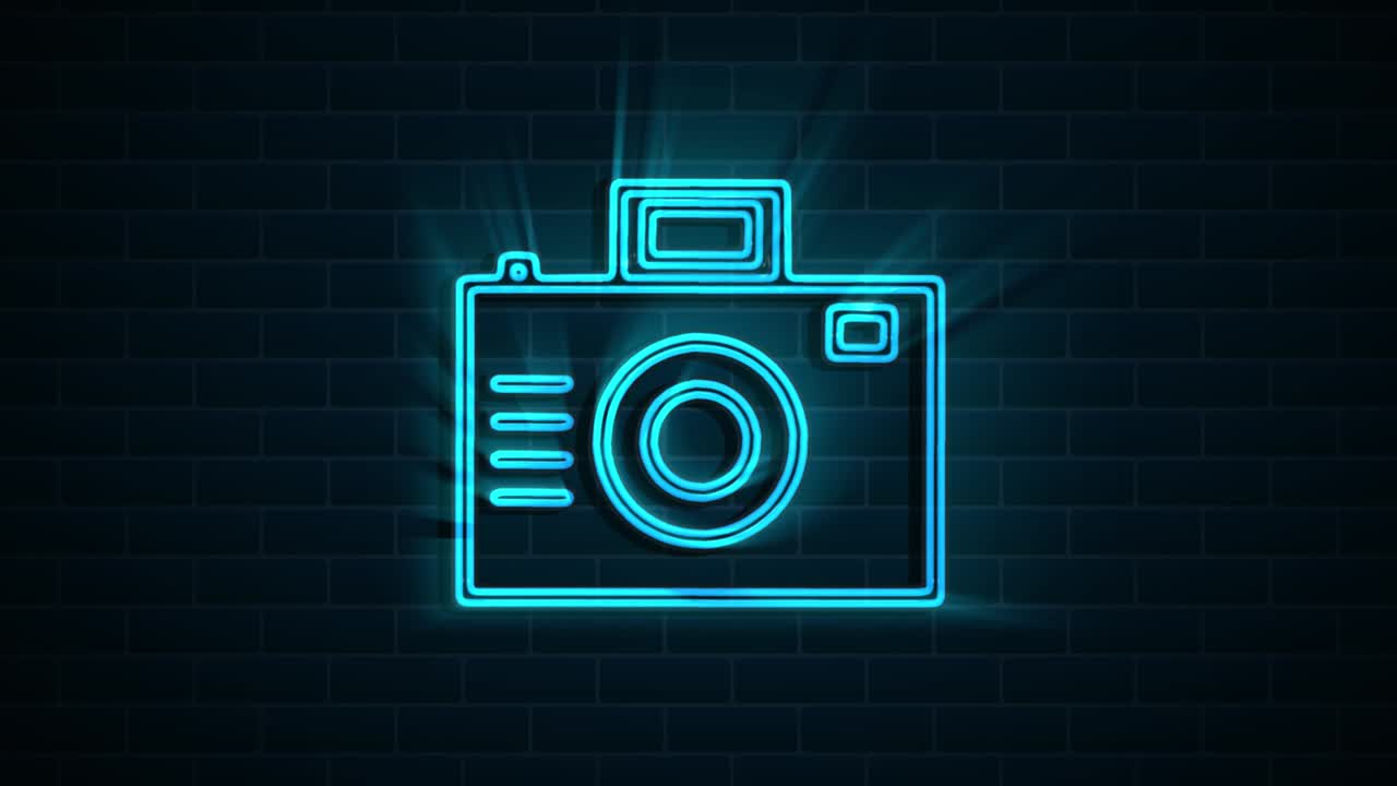 Design di icona neon per social media isolata su sfondo scuro. Icona web contorno. Grafica in movimento.