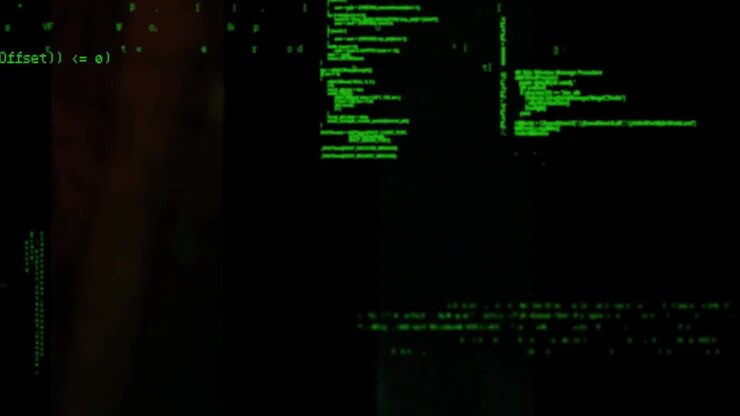 Animation af databehandling og former på sort baggrund
