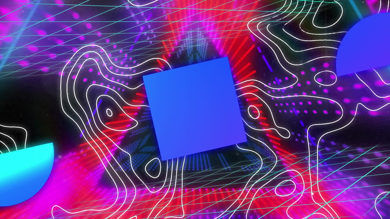 黒い背景のデジタル三角トンネルと形状のアニメーション