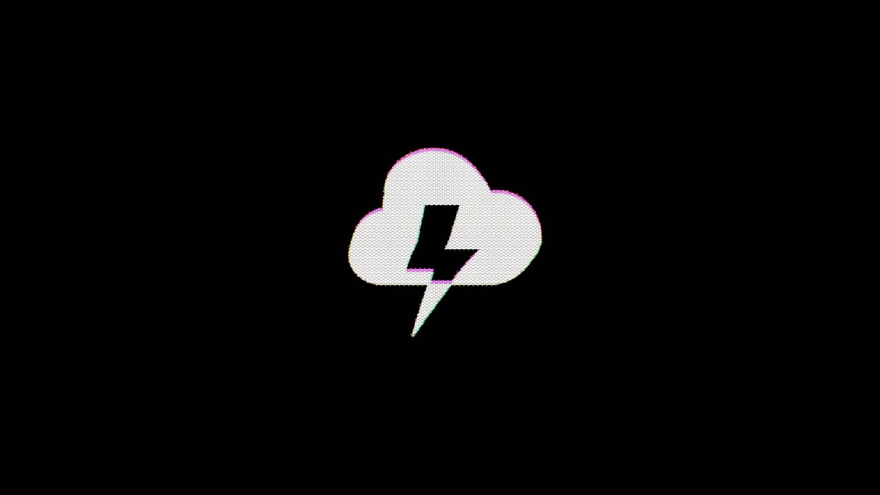 A cloud or lightning cloud icon, representing the power of cloud computing glitches in, wavers for a few seconds, and then glitches out