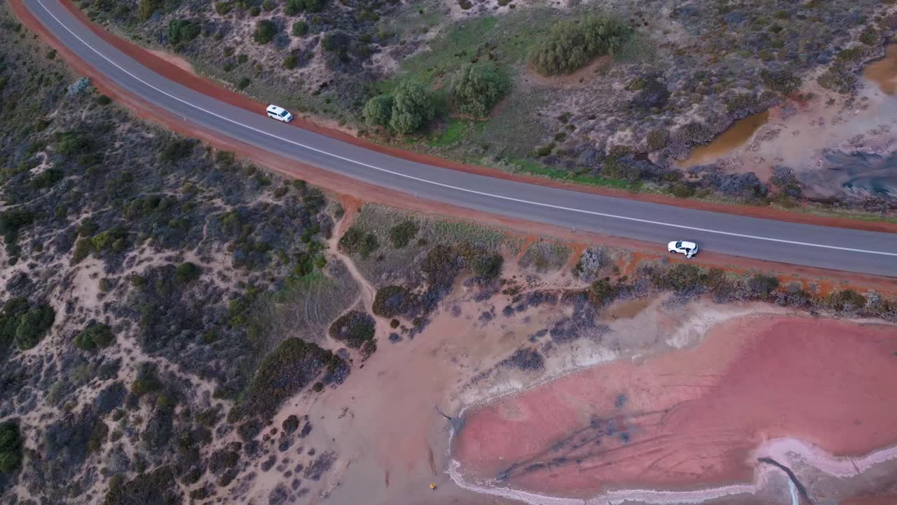 Panning aerial footage of Pink Lake in Perth, Western Australia
