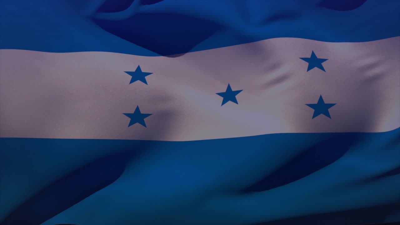 Honduras flag rippling left-to-right with forearm entering beneath fabric, sending waves across HUD