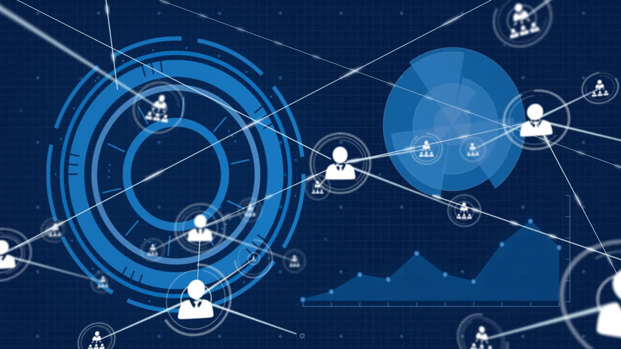 análisis de datos y conexiones de red animación sobre fondo de interfaz digital azul