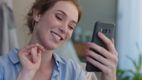 beautiful deaf woman using smartphone video chatting sign language with hand gestures enjoying online communication