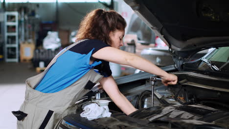 mechanic in garage changing car oil