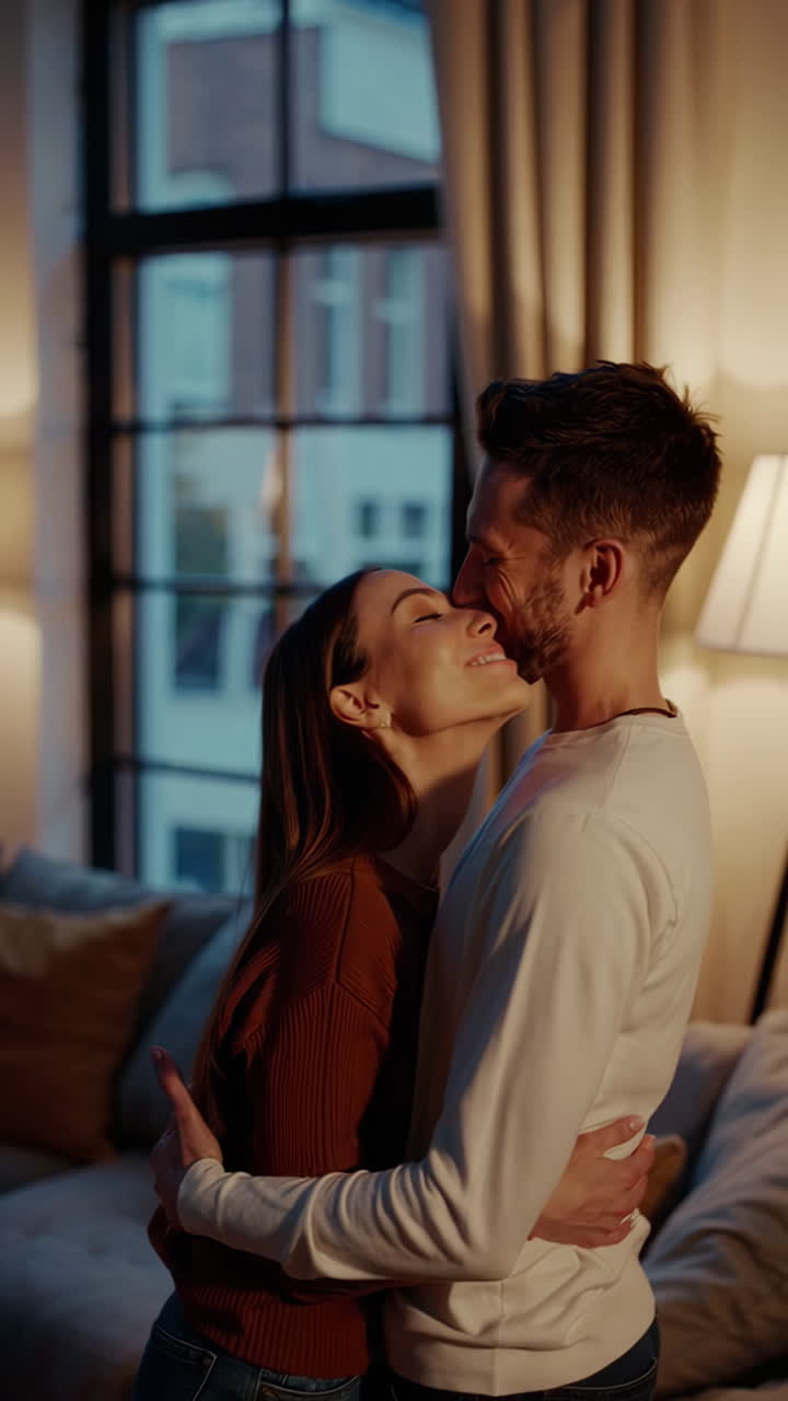 Affectionate Couple Sharing Tender Moments and Embraces at Home