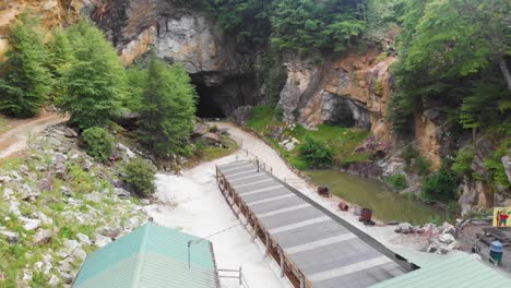 4k drone video of gemstone mine at emerald village near little switzerland, nc on summer day