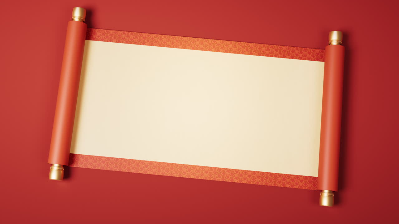 en blanco china antigua bandera de carrete rojo, renderización en 3d.