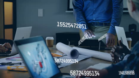 animation of numbers processing over diverse business people in office