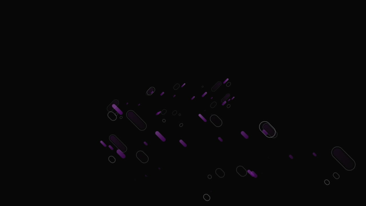 Digital animation of abstract purple shapes against black background