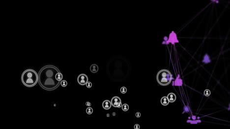 globe of digital icons against multiple digital profile icon moving