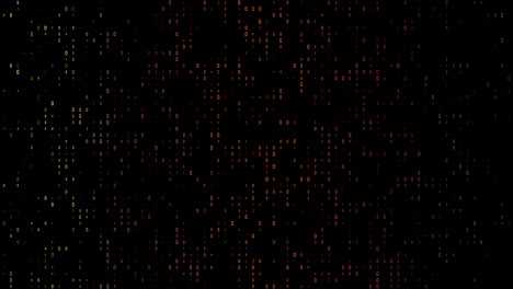 4k gradient, colorful binary code with lots of the number zero glowing and fading out loopable background video on a black screen  for stock market and exchange, data, big data, business finance, communication, internet, virtual reality concepts