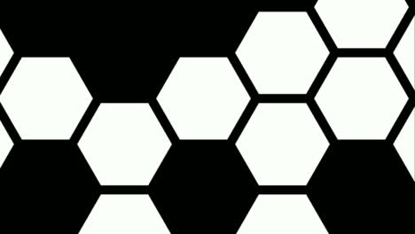 Hexágonos-Blancos-Parpadeantes-En-Fondo-Negro---Animación-De-Alejamiento