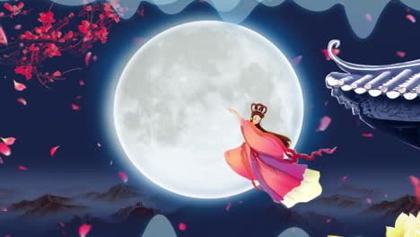 chang'e flying to the full moon on mid-autumn night