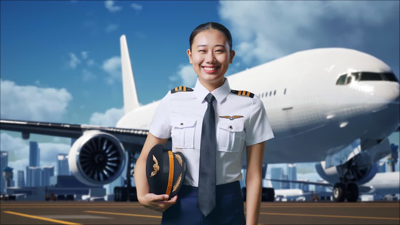 Female Pilot in Uniform at Airport