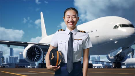 mujer piloto en uniforme en el aeropuerto
