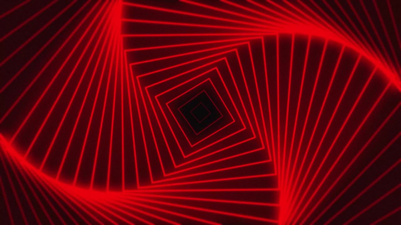fondo rojo abstracto brillante corredor futurista cuadrícula de polígono marco de alambre movimiento de túnel ondas interminables bucle sin costuras resolución 4k. luz ultravioleta fluorescente geométrica cyberpunk.