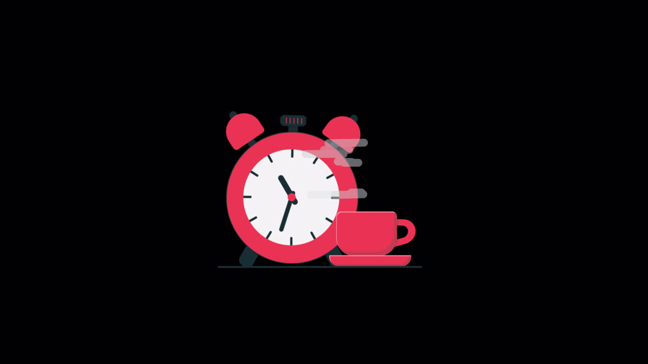 Sveglia rossa animata con tazza di caffè fumante
