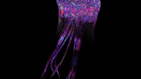 el concepto de la naturaleza y los animales. las medusas de diamante nadan en un fondo oscuro. luz de neón rosa azul. animación 3d