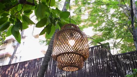 handcrafts round bamboo hanging lamp on tree 360d view