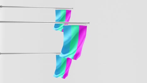la bandera del orgullo polisexual revoloteando sobre un fondo blanco, ilustración de renderización en 3d, vertical