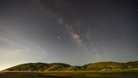 magical milky way shooting stars airplane lights timelapse night sky over lantau island coastal hong kong