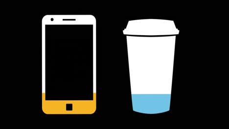 smartphone and coffee cup filling up with colours 4k
