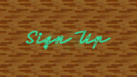 digital animation of neon green sign up text banner against texture design on orange background