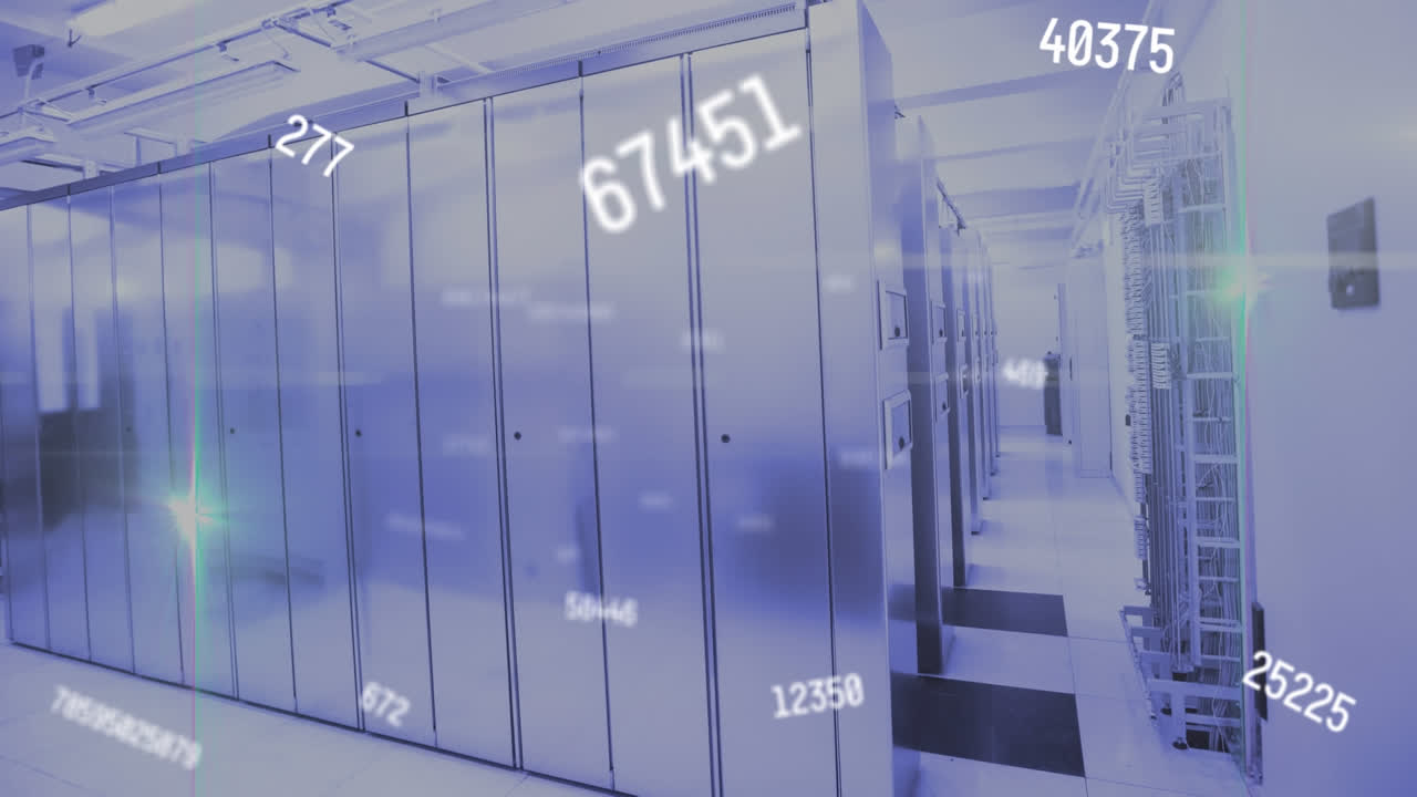 컴퓨터 서버 에 여러 번 변하는 숫자와 빛의 반점의 애니메이션