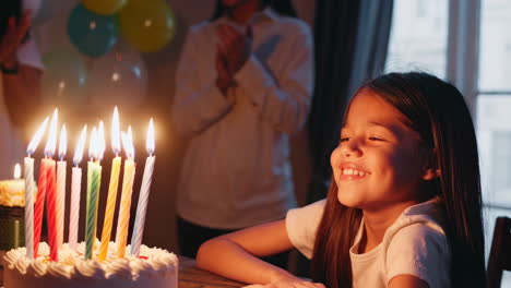 young girl's birthday celebration with cake and candles